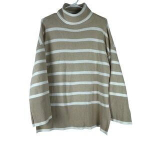 Wonderly Striped Turtleneck Sweater Beige Small White Long Sleeve Knit Casual